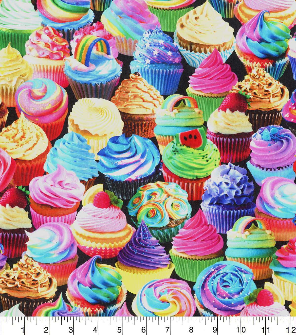 Hi Fashion Multicolor Cupcakes Novelty Cotton Fabric