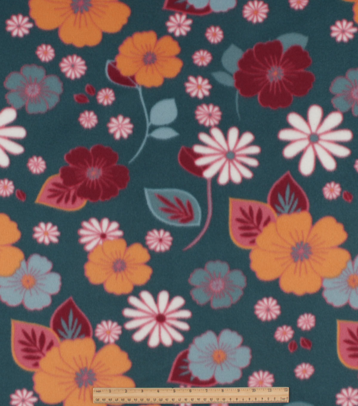 Mixed Florals on Dark Green Blizzard Fleece Fabric