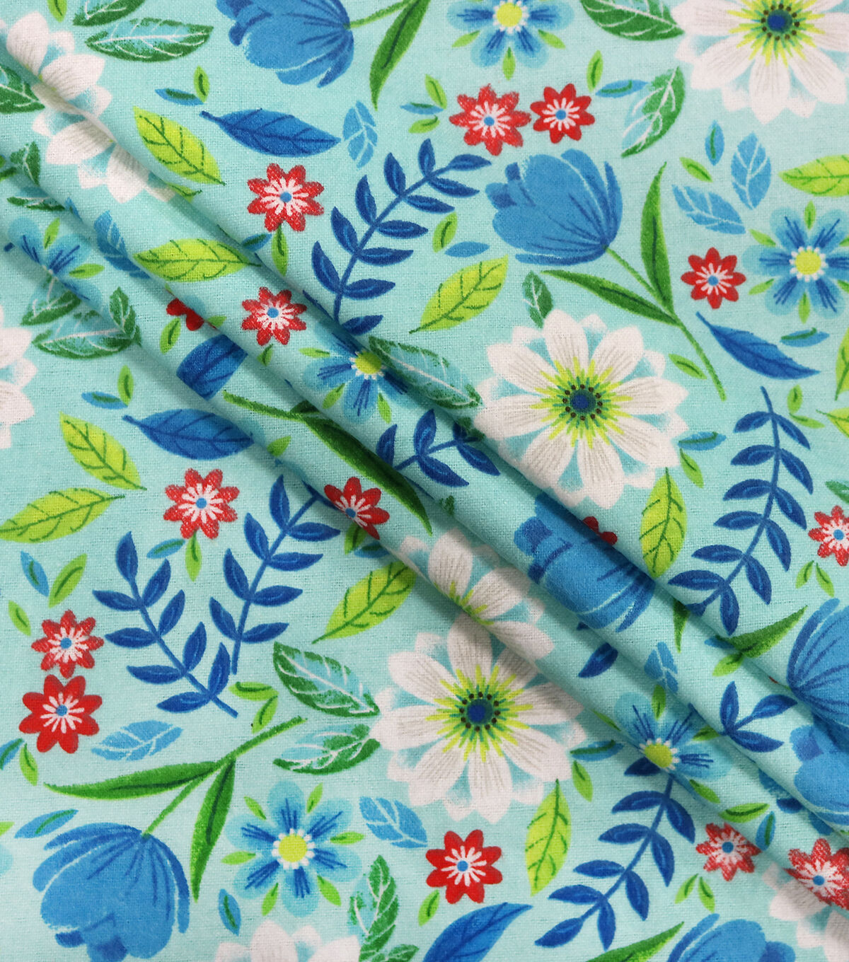 Daisy Leaves On Blue Super Snuggle Flannel Fabric