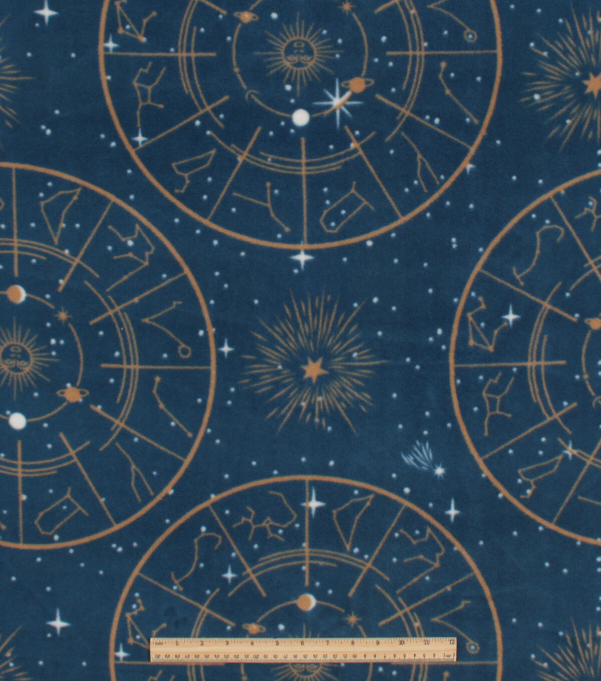 Celestial Gold Stars on Blue Anti Pill Fleece Fabric