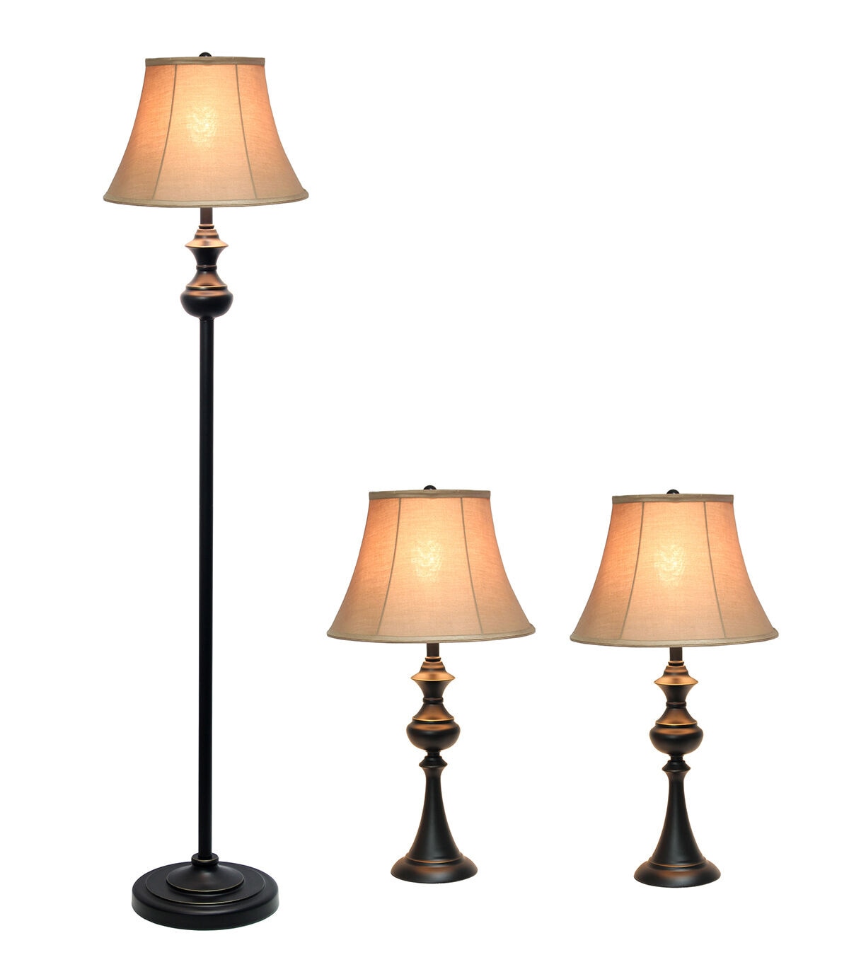 All The Rages 3 Pack Lamp Set (2 Table Lamps, 1 Floor Lamp)Tan /Bronze