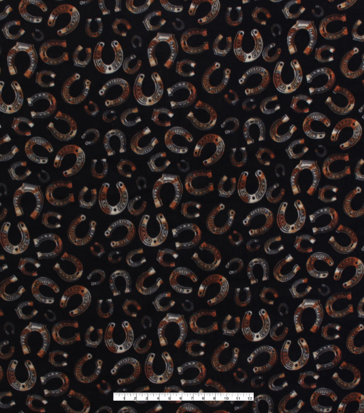 Horseshoes on Black Anti Pill Fleece Fabric