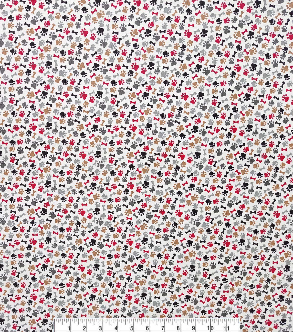 Bones And Paws Red Brown Novelty Cotton Fabric