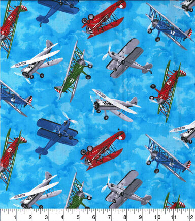 Fabric Traditions Tossed Airplanes Novelty Cotton Fabric