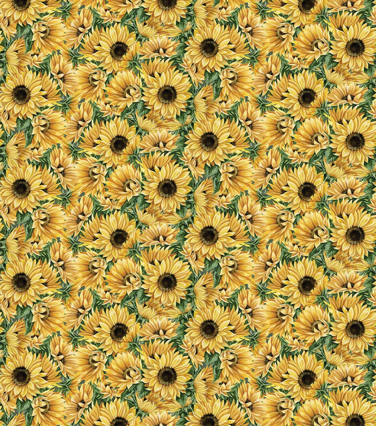 Yellow Sunflowers & Ferns Premium Cotton Fabric