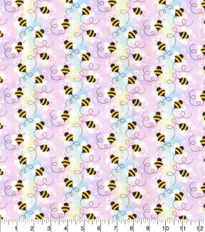 Bees on Purple Easter Cotton Fabric
