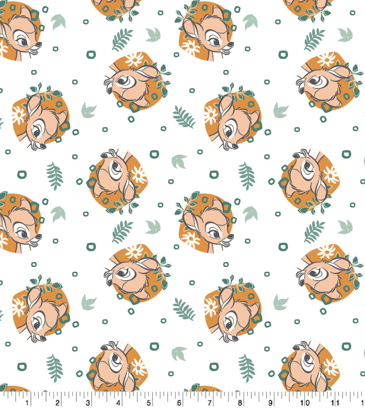 Disney Bambi Badges on White Cotton Fabric