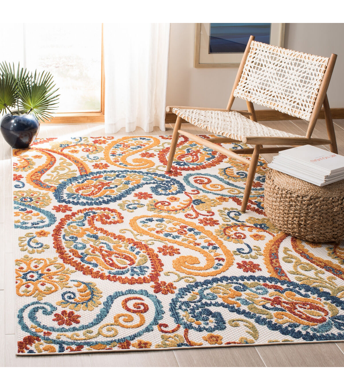 Safavieh Cabana CBN887 3' X 5' Cream & Navy Outdoor Rug