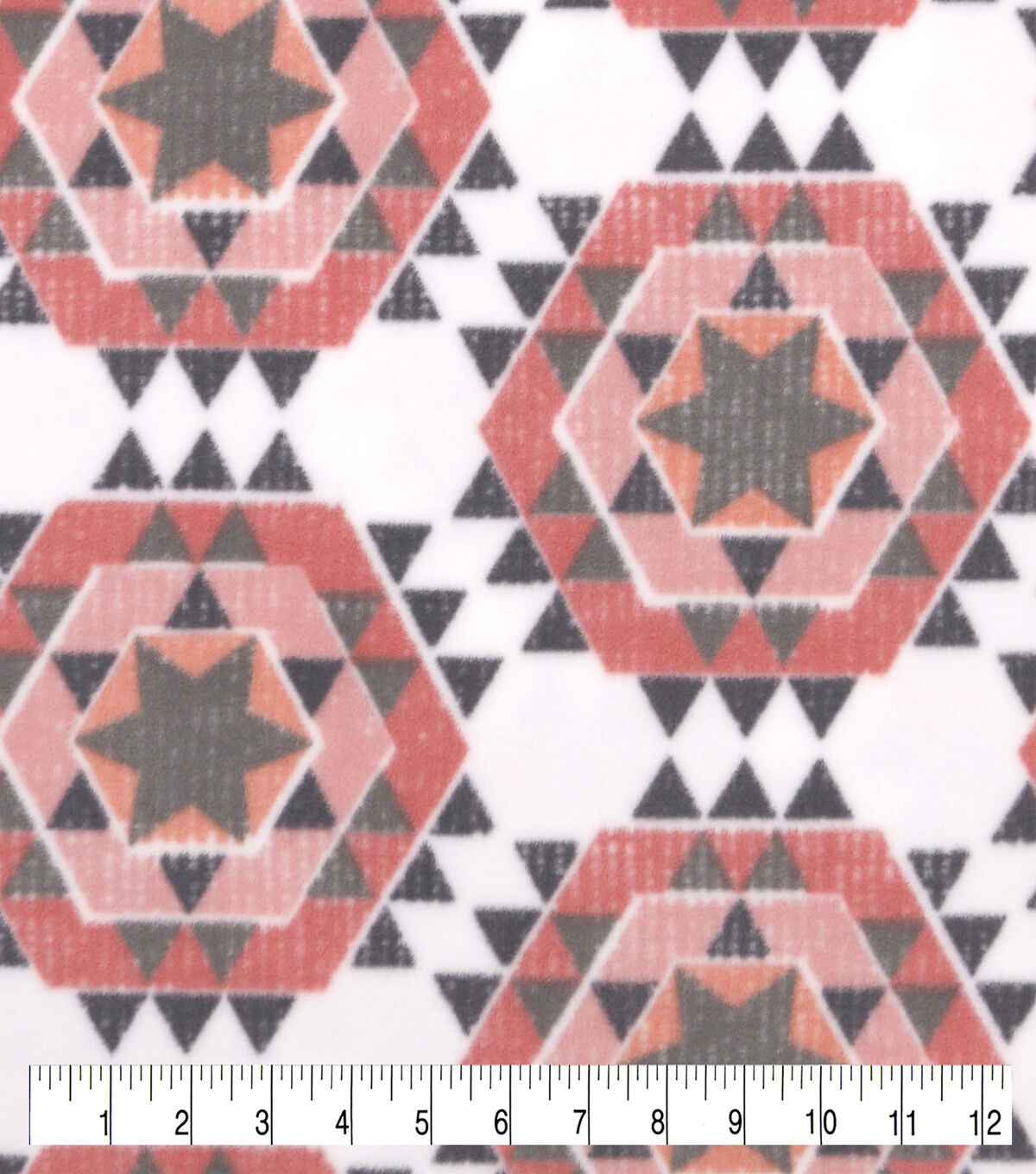 Pink Hexagon Aztec on White Anti Pill Fleece Fabric
