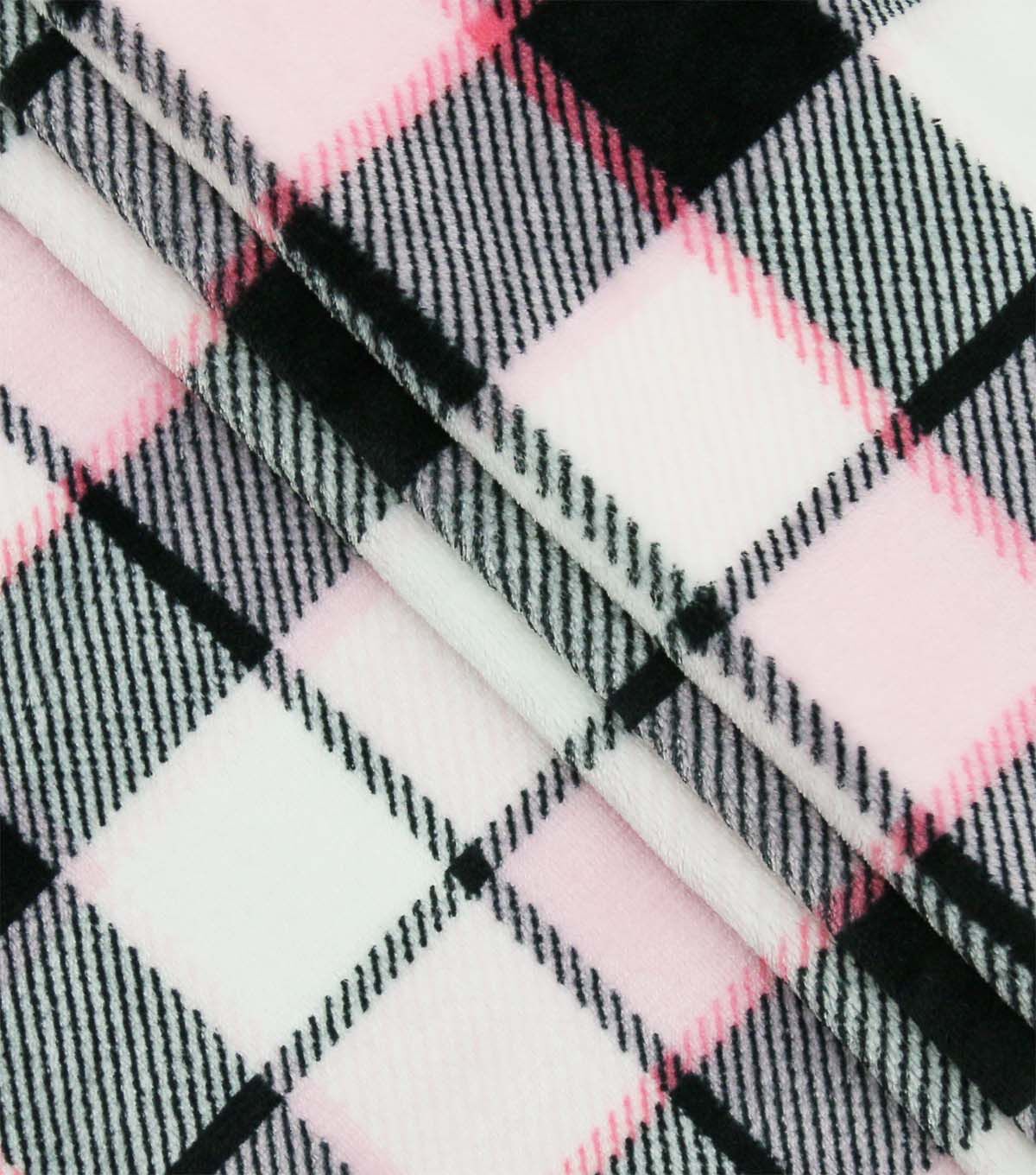 Pink & Black Plaid Sew Lush Fleece Fabric